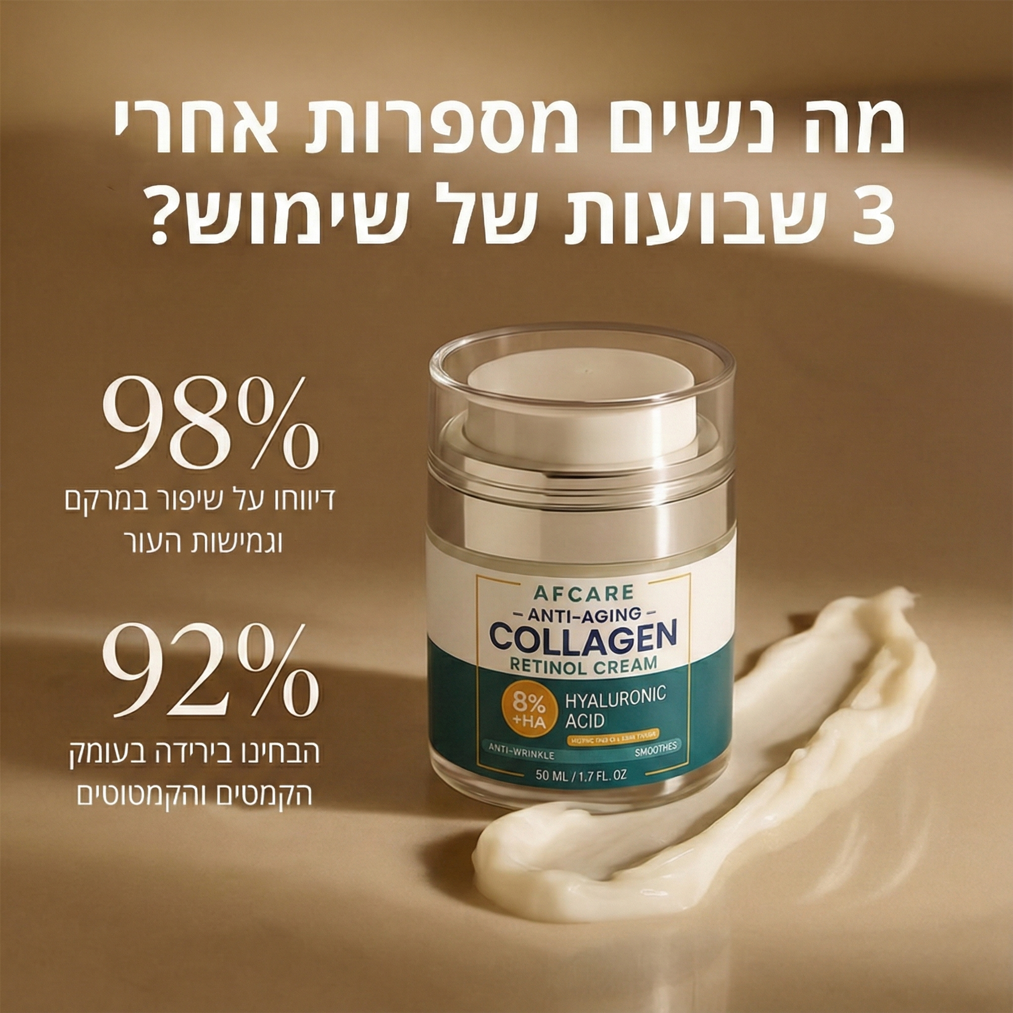 קרם רטינול וקולגן עם 8% חומצה היאלורונית